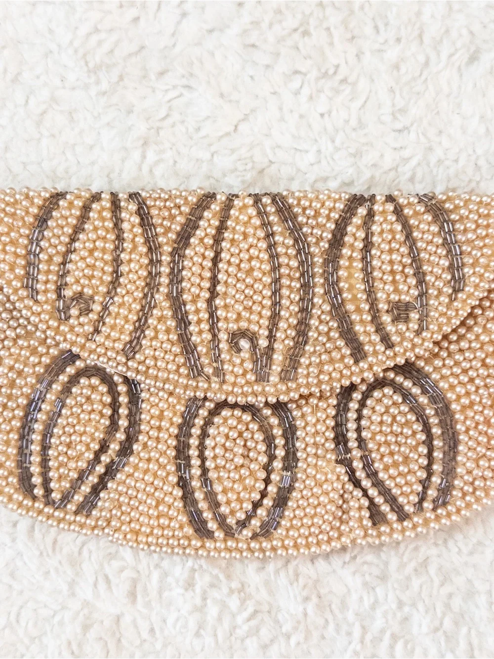 Vintage John Wind Faux Pearl Beaded Clutch Purse Evening Bag Japan